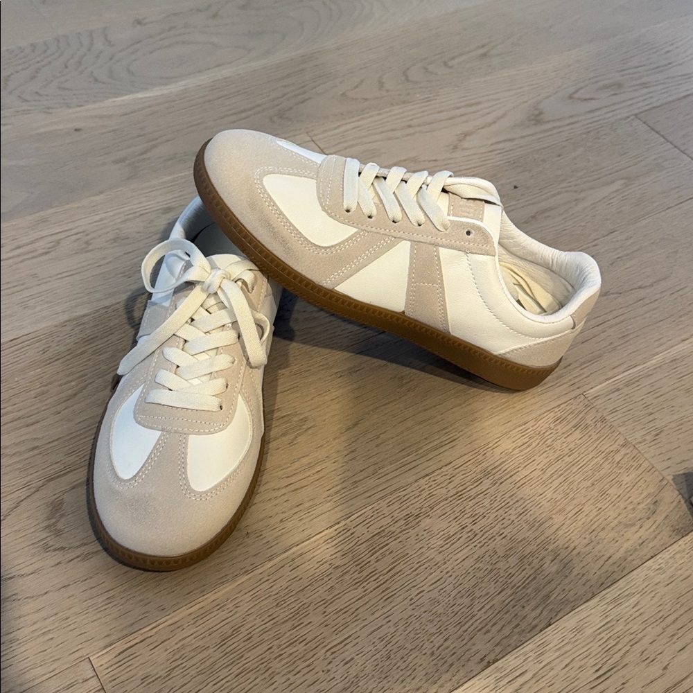 Classic White and Tan Sneakers